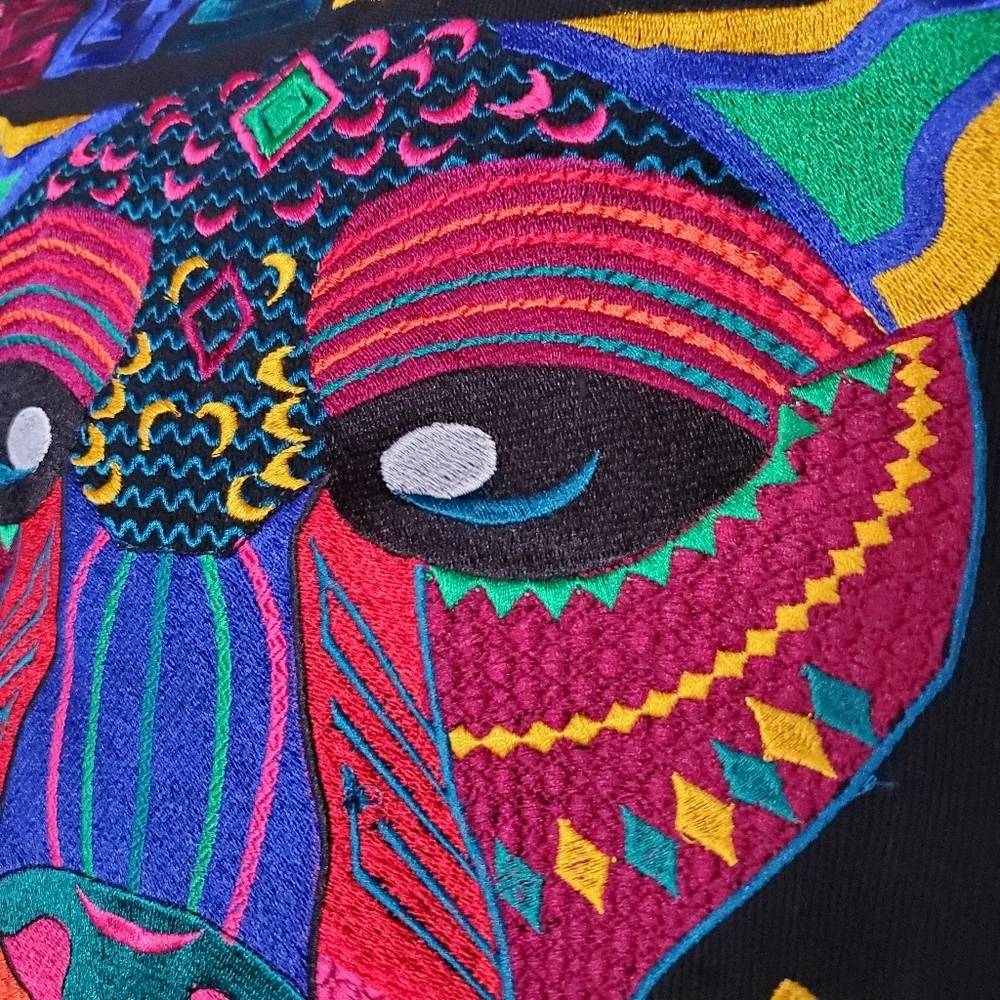 Embroidered Jaguars Tote Bag Multicolor Guatemalan Fabric Lined Zip Large Size